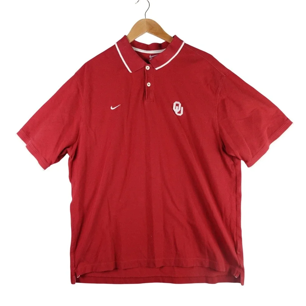 Nike Oklahoma Sooners OU Mens 2XL Red Cotton Pique Short Sleeve Polo Shirt